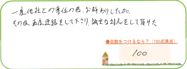 再度連絡をして下さり、誠実な対応をして頂けた。